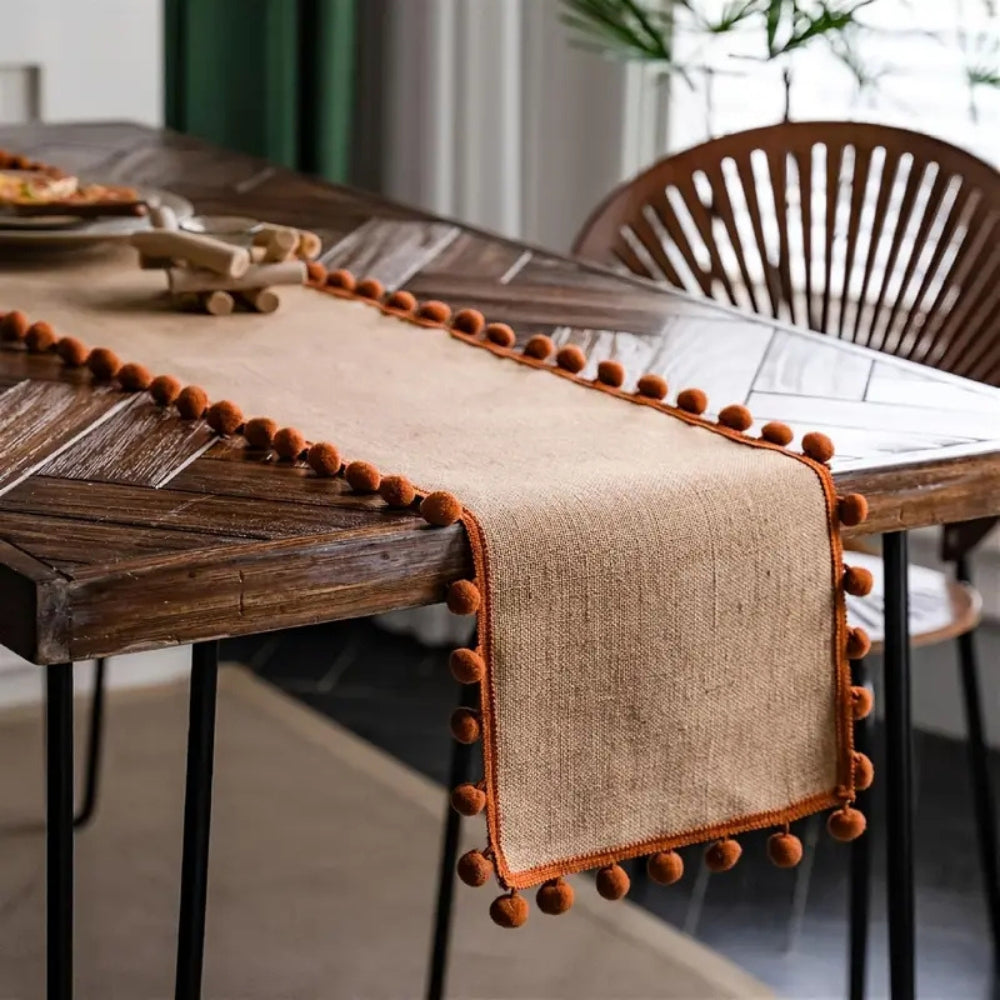 Jute Bohemian Pom-Pom Table Runner — additional view