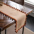 Jute Bohemian Pom-Pom Table Runner — product detail view