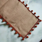 Jute Bohemian Pom-Pom Table Runner — alternate angle view