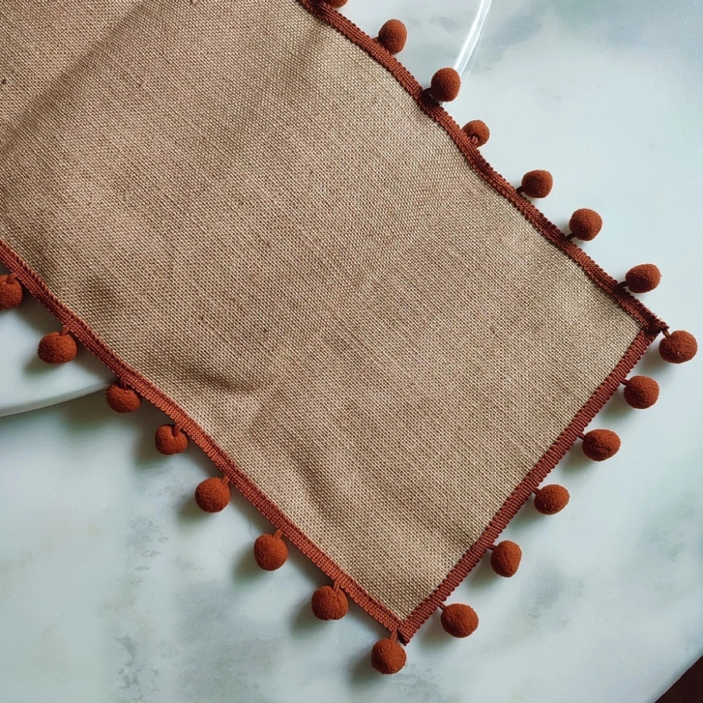 Jute Bohemian Pom-Pom Table Runner — alternate angle view