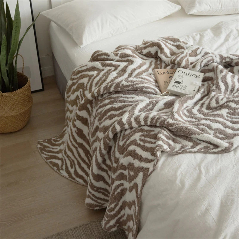 Knitted Zebra Pattern Throw Blanket — lifestyle shot