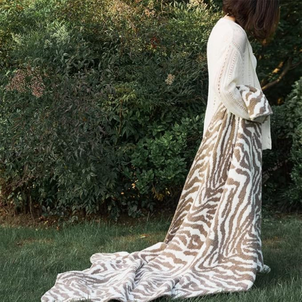 Knitted Zebra Pattern Throw Blanket — alternate angle view