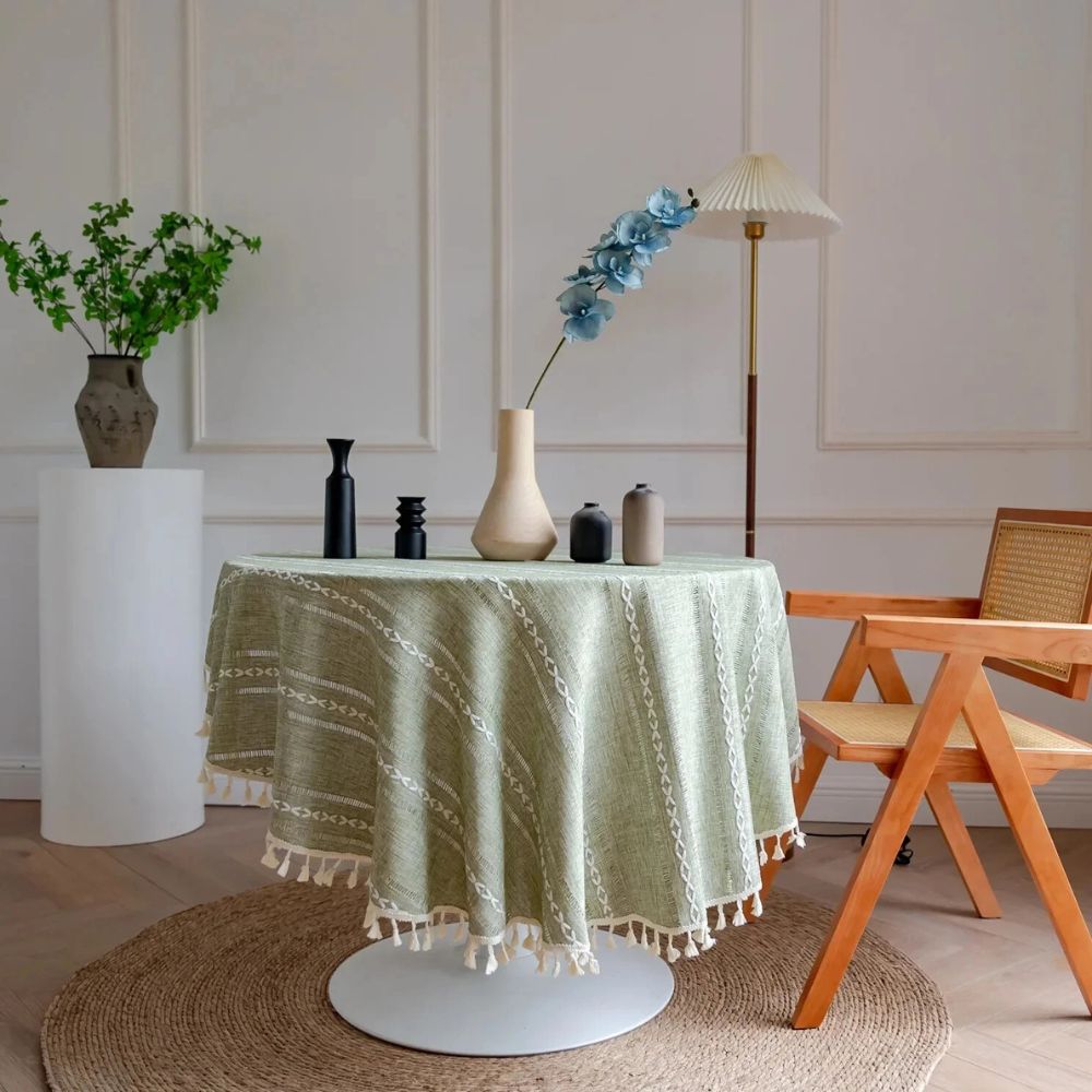 Leafline Embroidered Round Tablecloth — product close-up