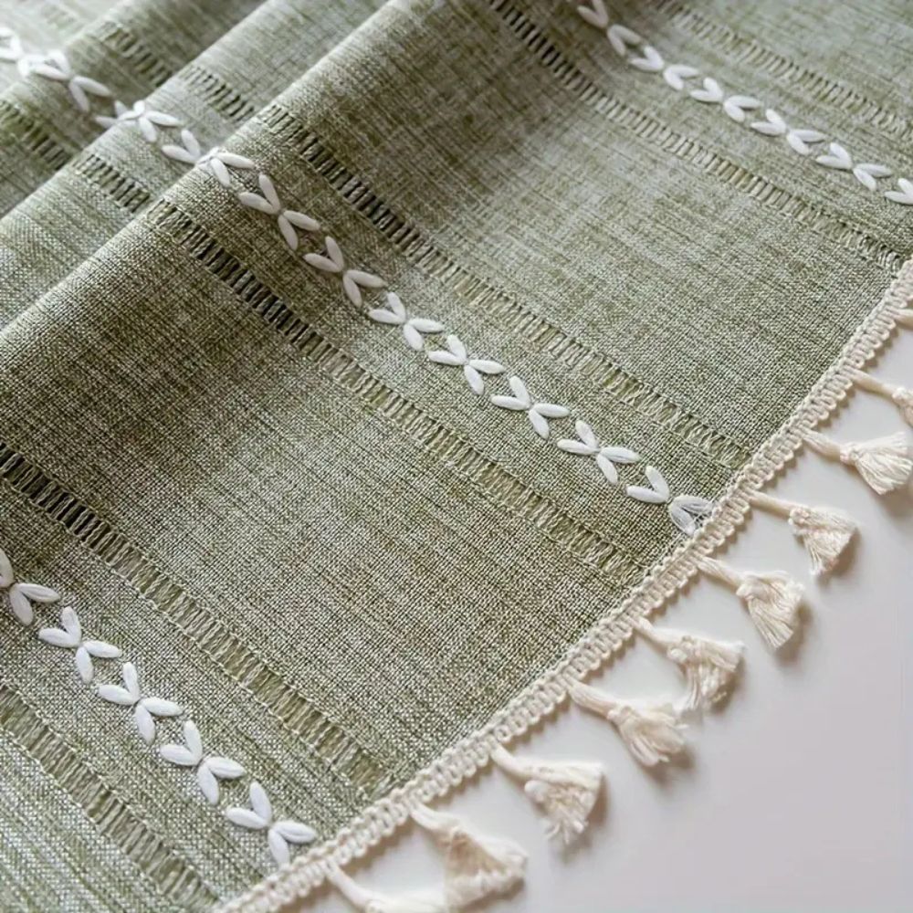 Leafline Embroidered Round Tablecloth — lifestyle shot