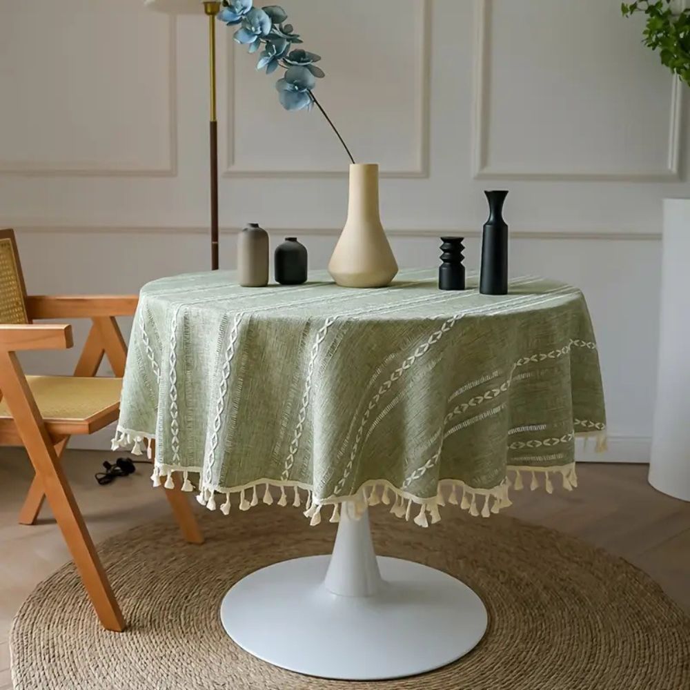 Leafline Embroidered Round Tablecloth — product feature detail