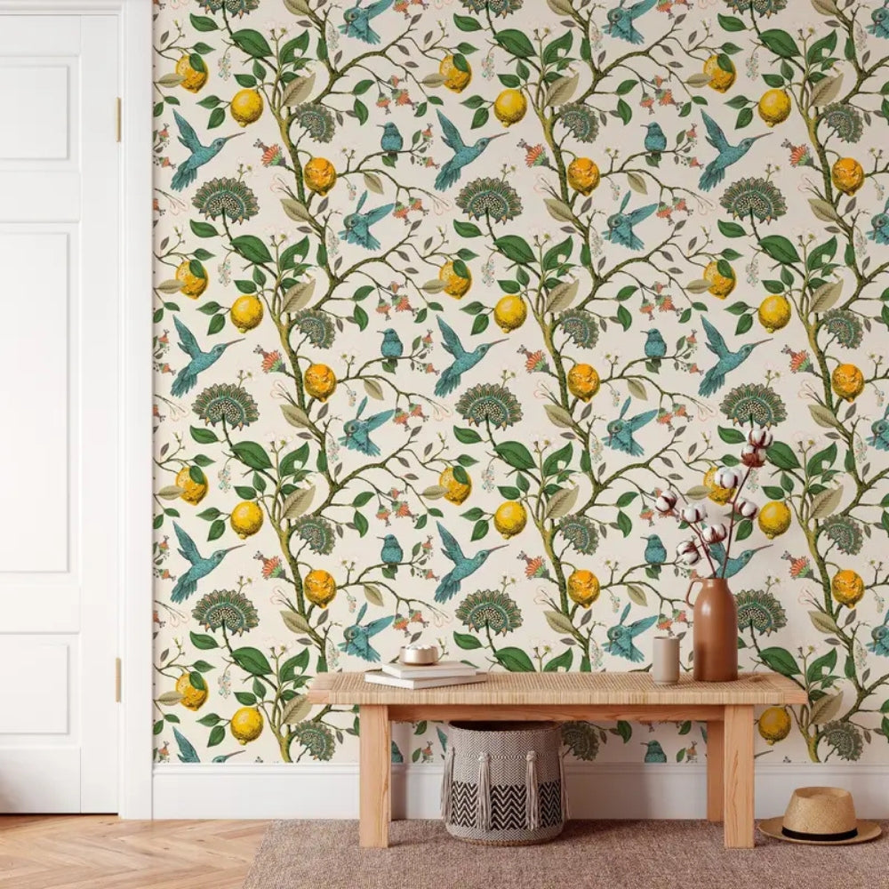 Lemon Bluebird PVC Adhesive Wallpaper — lifestyle shot