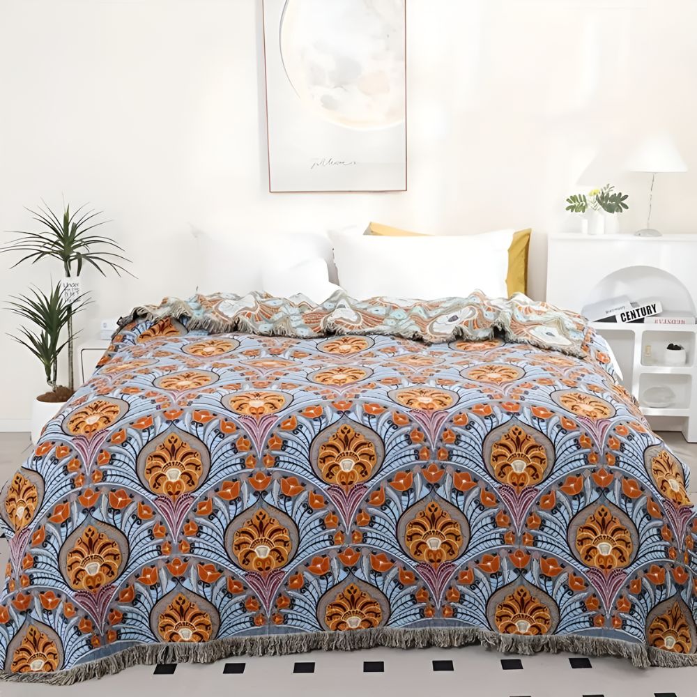 Lotus Bloom Jacquard Cotton Blanket — main product photo