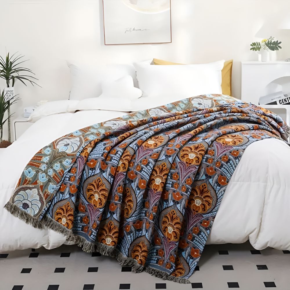 Lotus Bloom Jacquard Cotton Blanket — product detail view