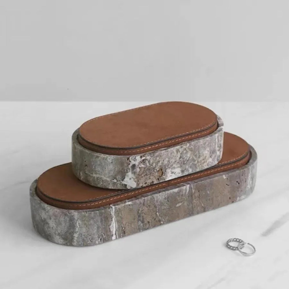 Marble Leather Lid Jewelry Storage Box — product detail view