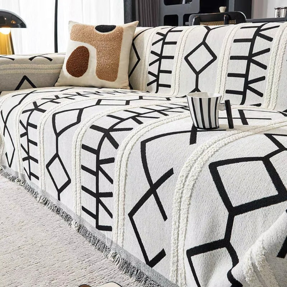 Maze Four-Season Chenille Sofa Cover — product in use