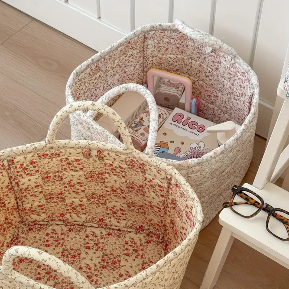 Miscellaneous Floral Quilted Storage Basket — product in use