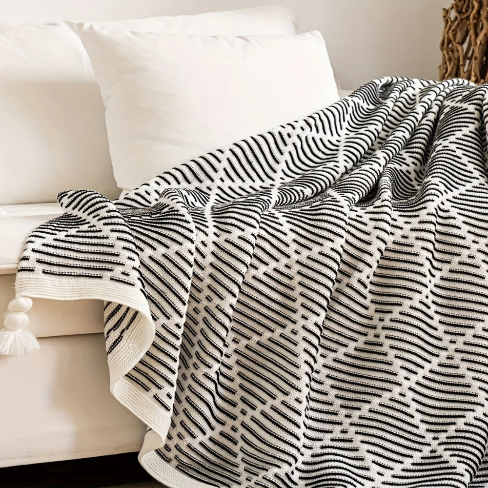 Monochrome Diamond Pattern Throw Blanket — product in use