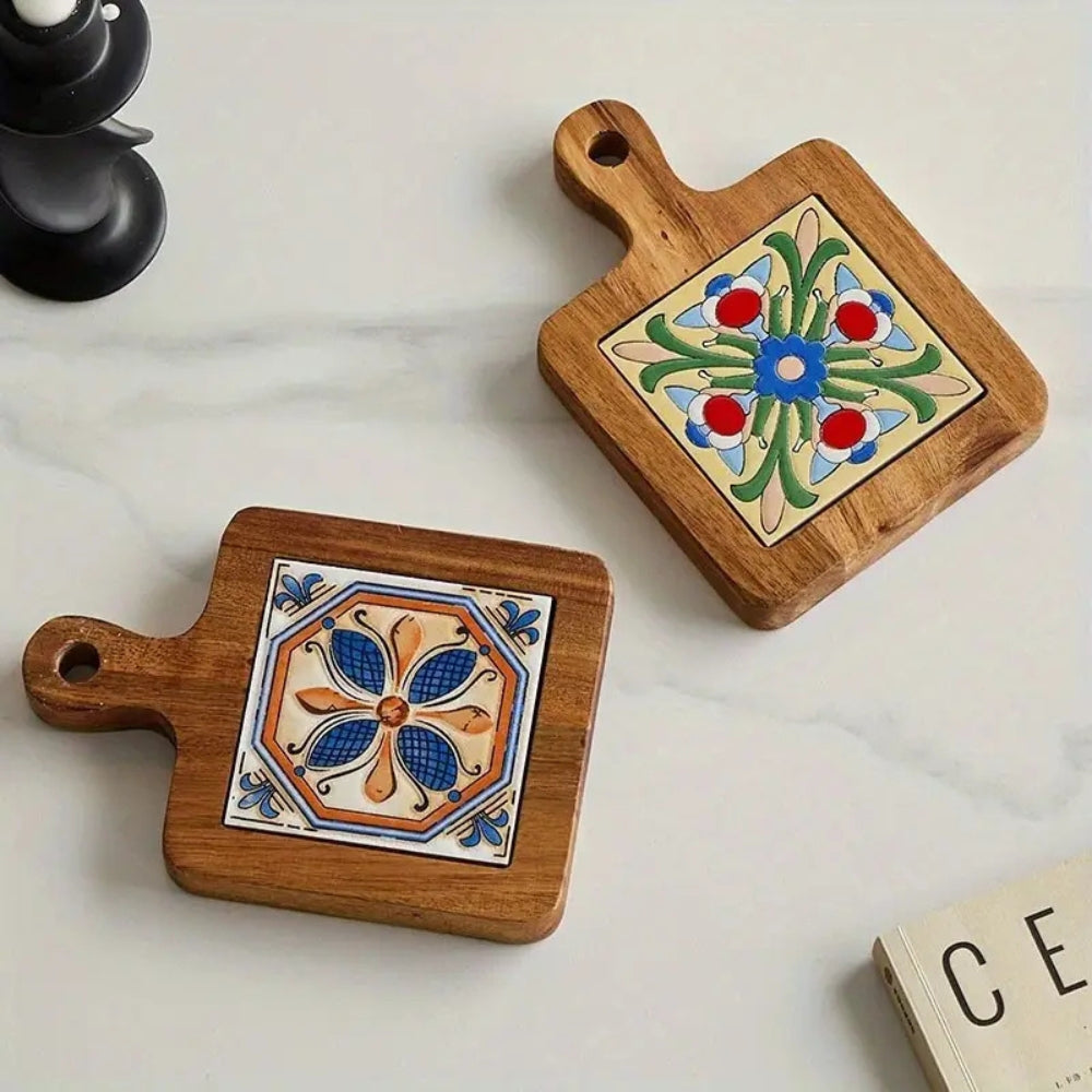 Moroccan Ebony Floral Wooden Trivets — product close-up