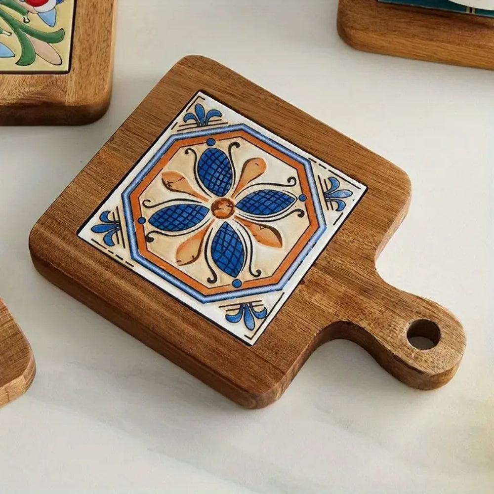 Moroccan Ebony Floral Wooden Trivets — lifestyle shot