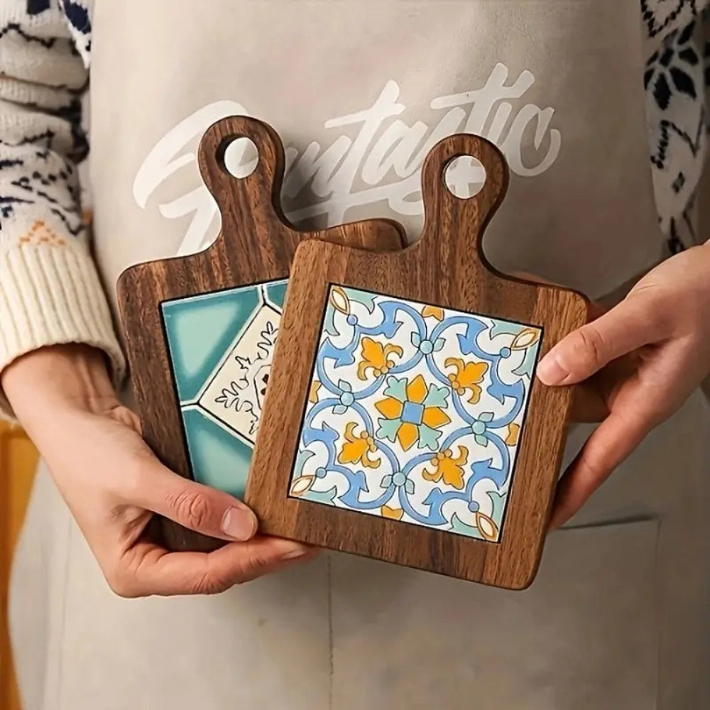 Moroccan Ebony Floral Wooden Trivets — product detail view