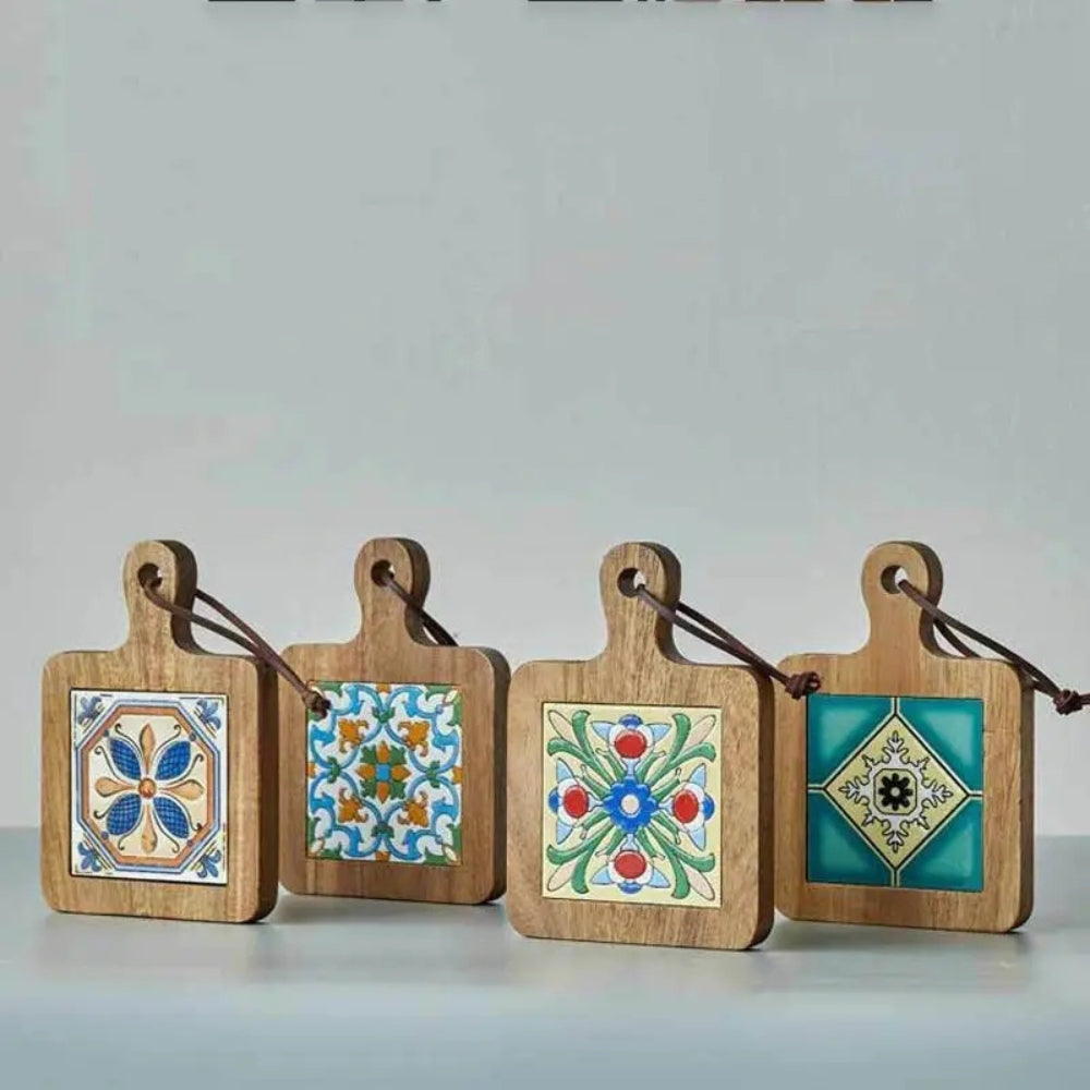 Moroccan Ebony Floral Wooden Trivets — product in use