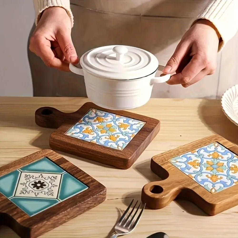 Moroccan Ebony Floral Wooden Trivets — main product photo