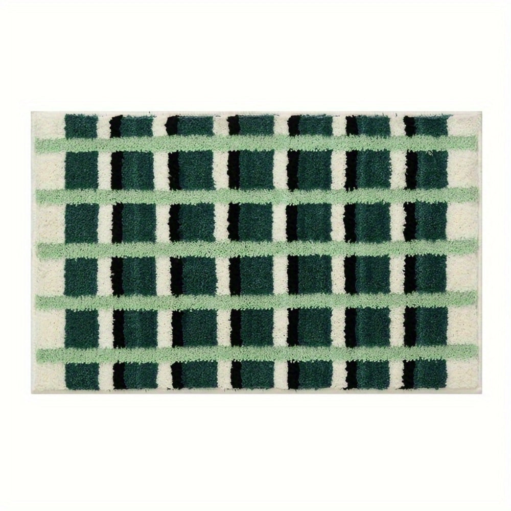 Moss Green Geometric Flock Bath Mat — additional view
