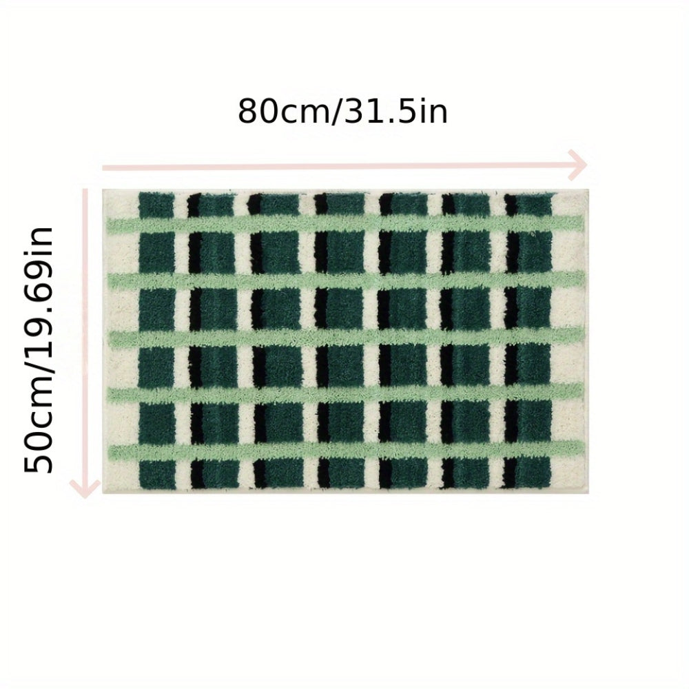 Moss Green Geometric Flock Bath Mat — alternate angle view