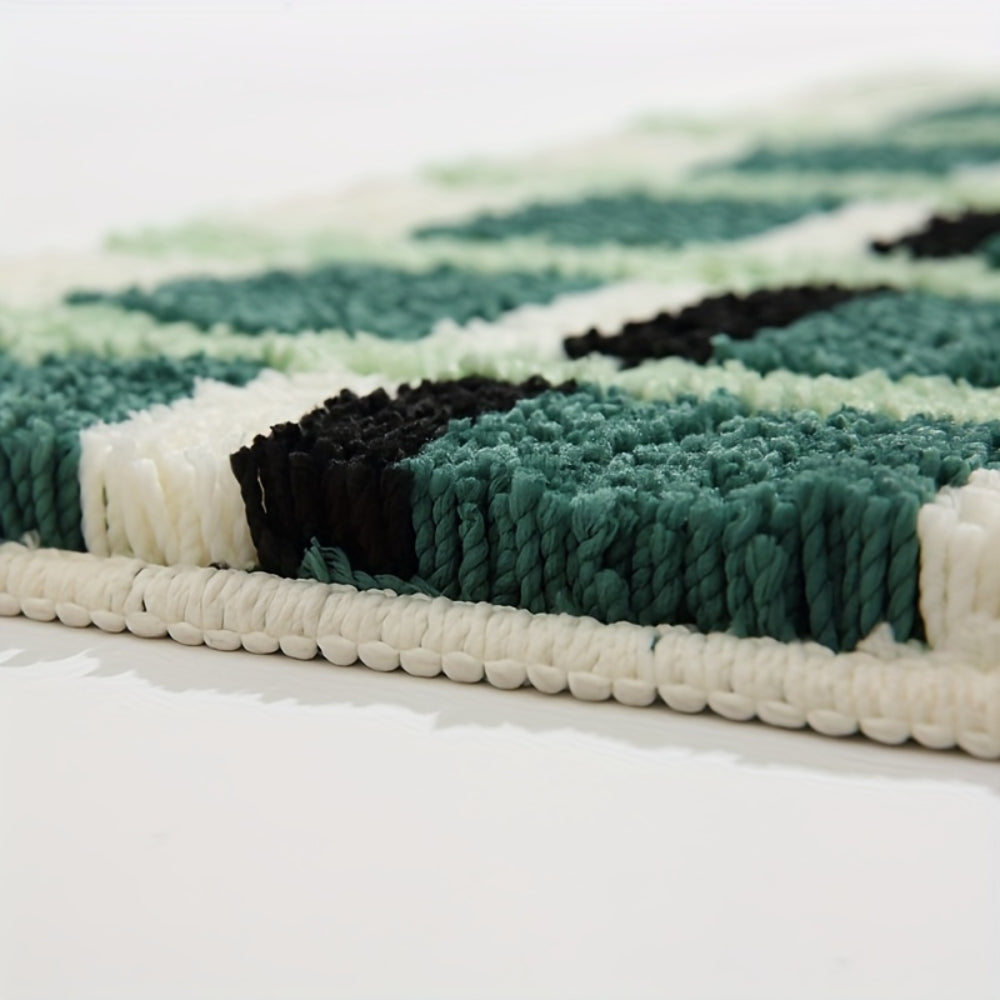Moss Green Geometric Flock Bath Mat — product detail view