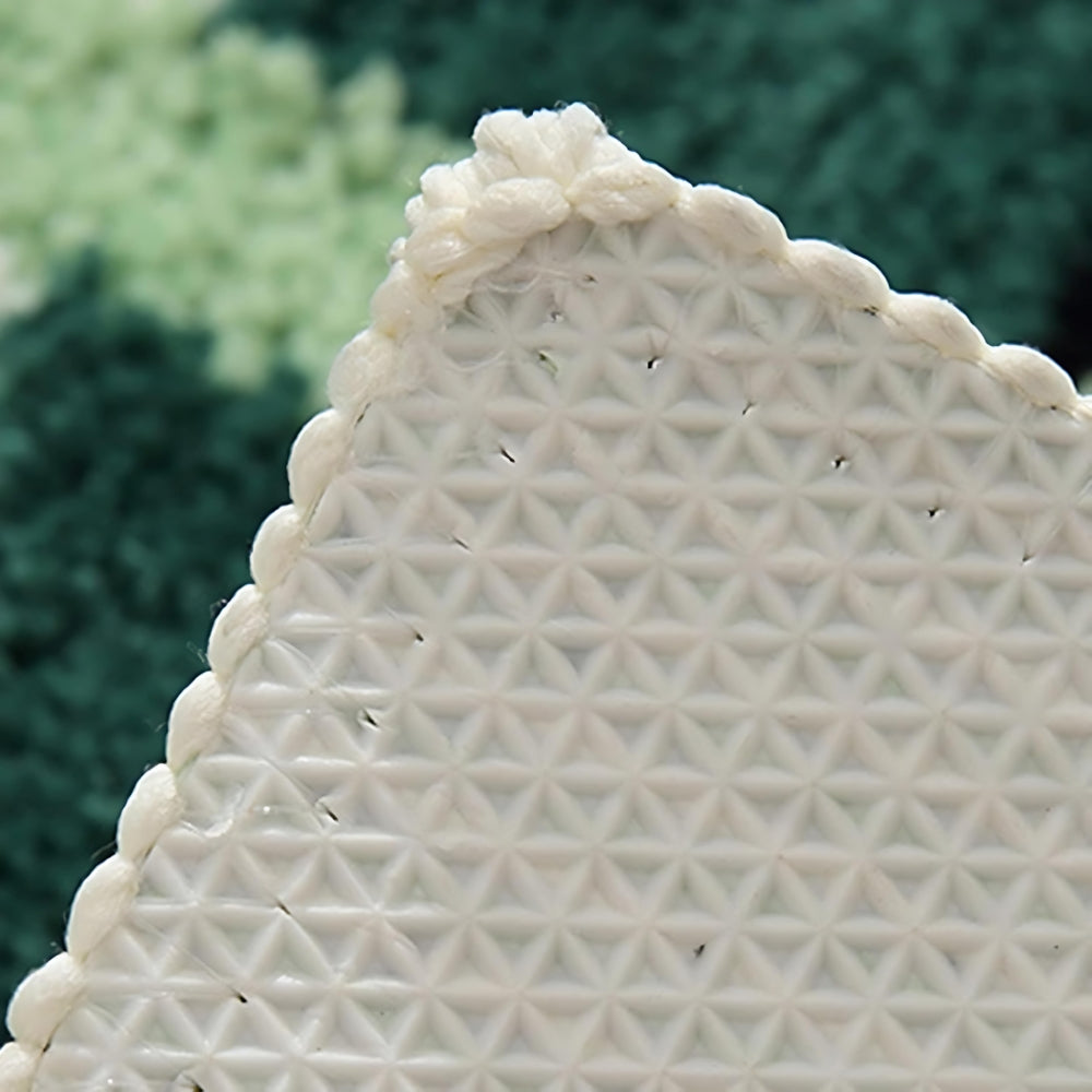 Moss Green Geometric Flock Bath Mat — product in use