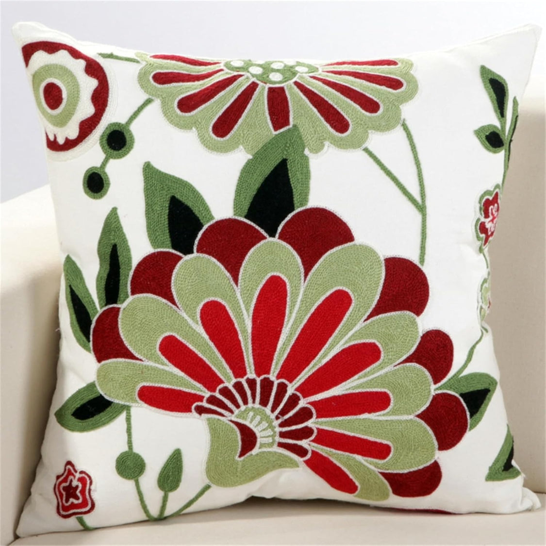 Fleur Classic Embroidery Square Sofa Cushion Cover — product close-up