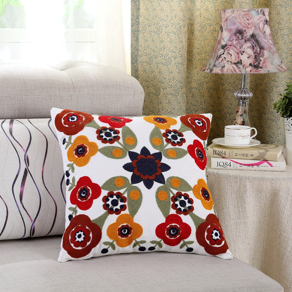 Fleur Classic Embroidery Square Sofa Cushion Cover — product in use