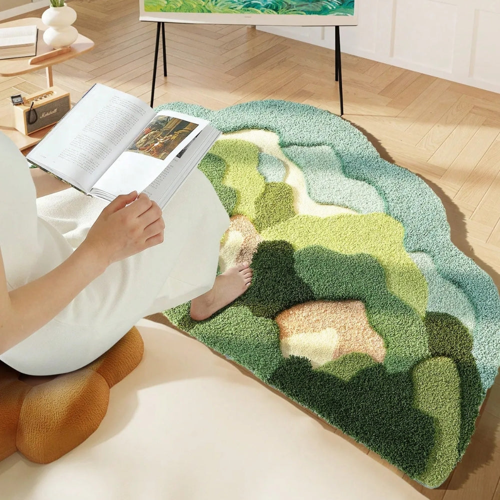 Nature Moss Floor Bath Mat — product in use