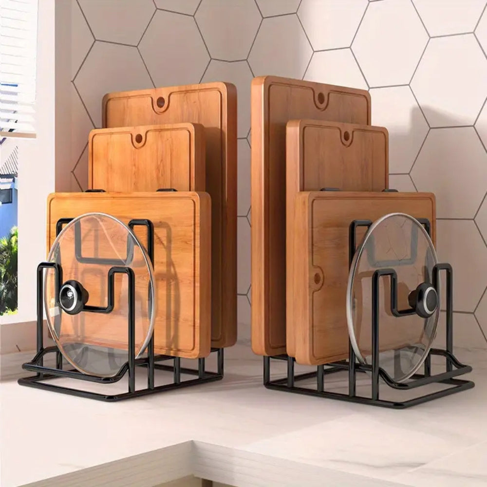 Neat Nest Pot Lid & Board Rack — product in use