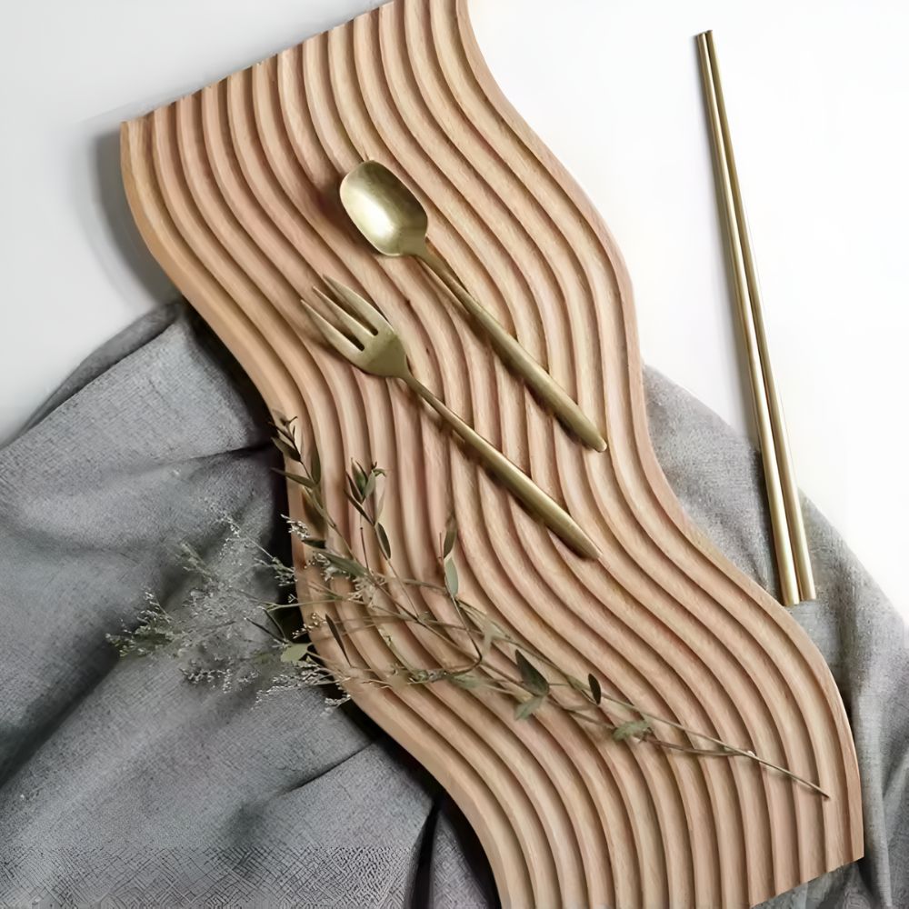 Nordic Ripple Wooden Tray — lifestyle shot