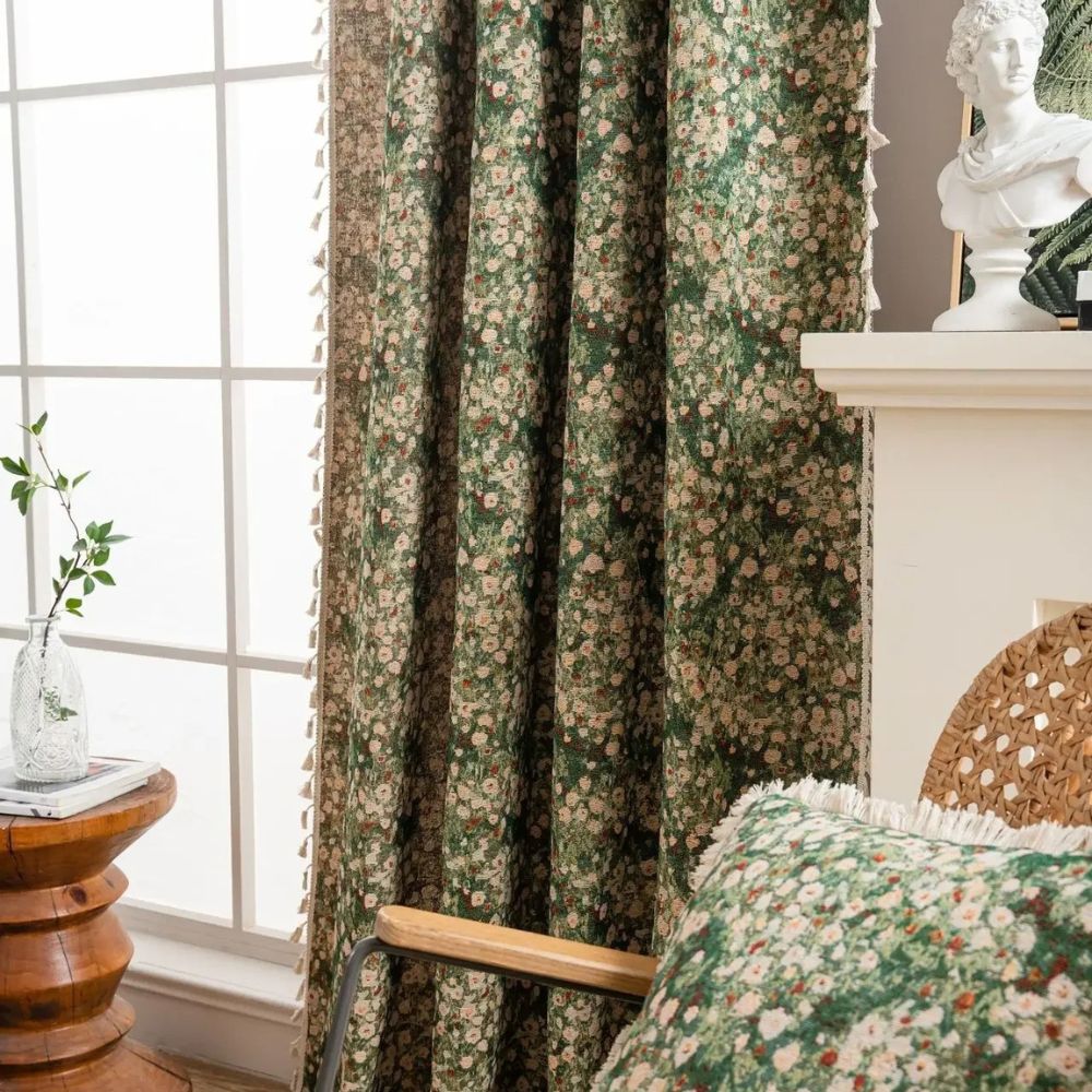 Noveau Ditsy Floral Tassel Curtain — product in use