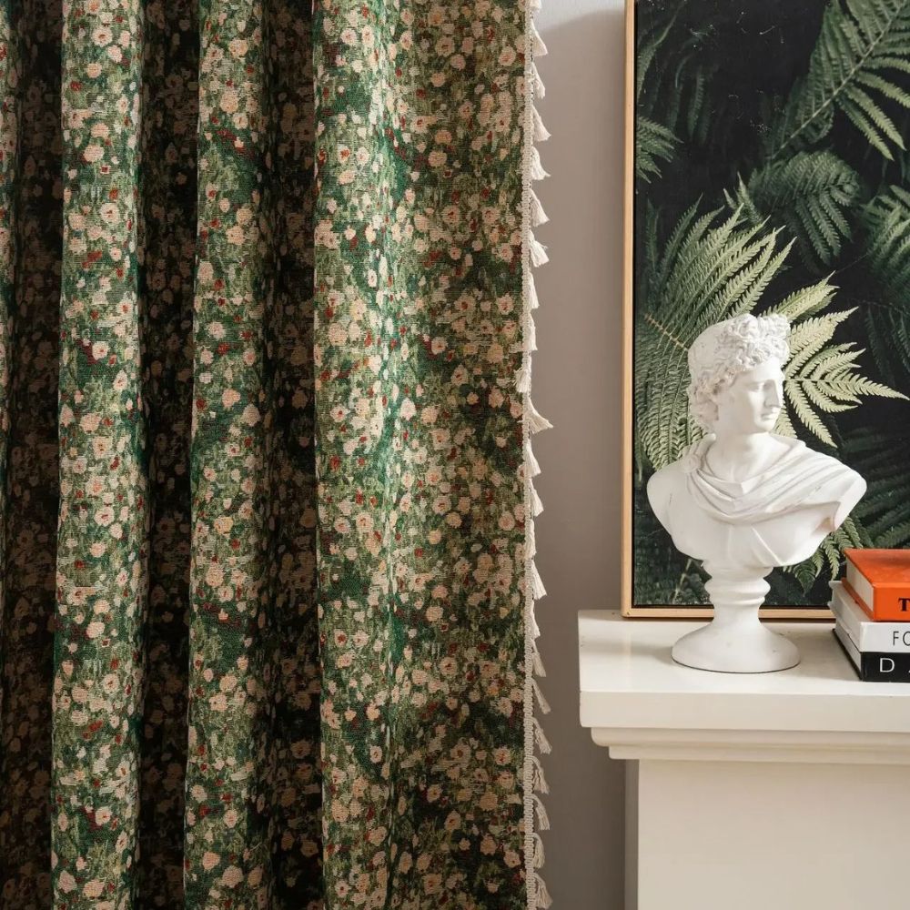 Noveau Ditsy Floral Tassel Curtain — product detail view
