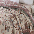Orchid Trail Floral Cotton Tassel Bed Blanket — product in use