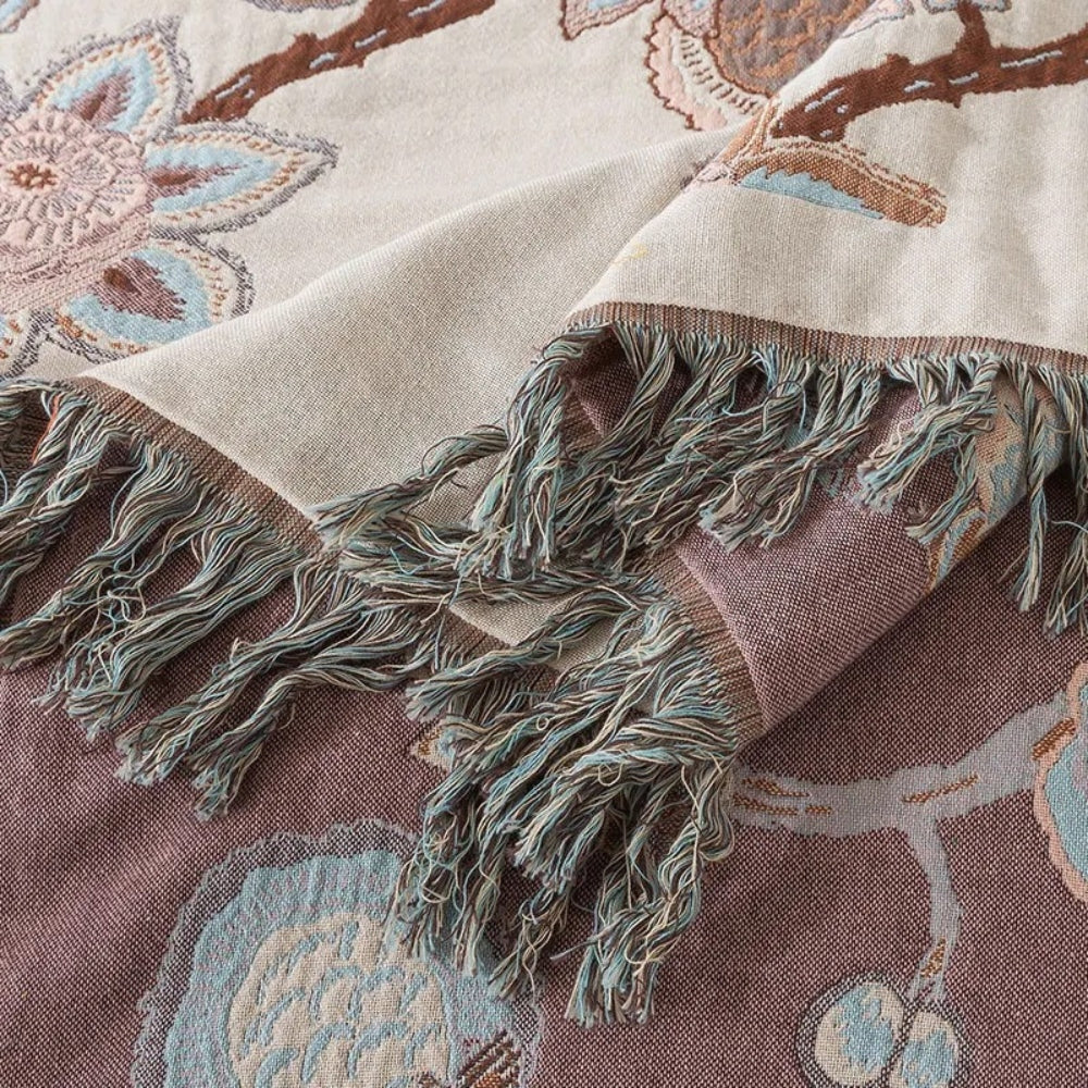 Orchid Trail Floral Cotton Tassel Bed Blanket — product close-up