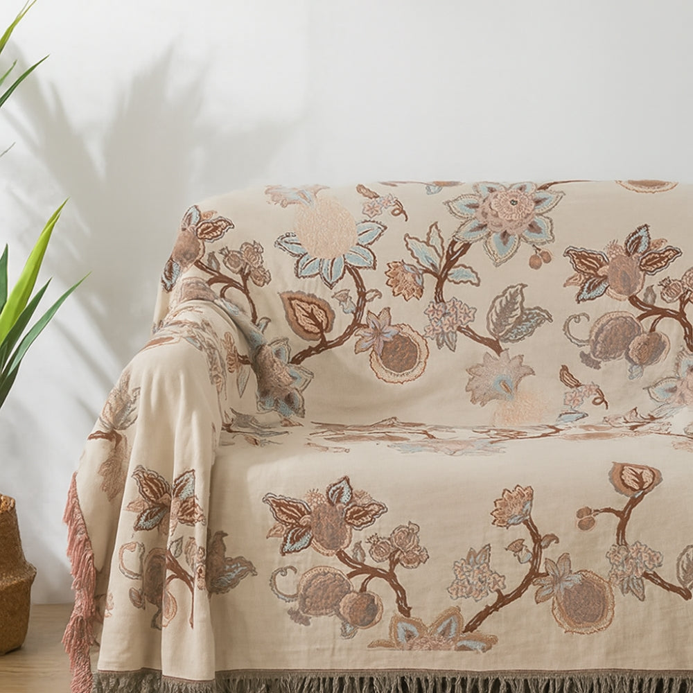 Orchid Trail Floral Cotton Tassel Bed Blanket — alternate angle view