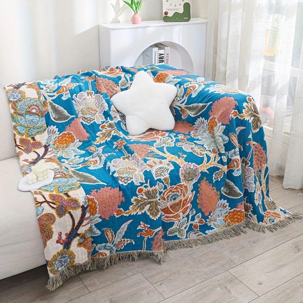 Ornamental Garden Cotton Blanket — product in use