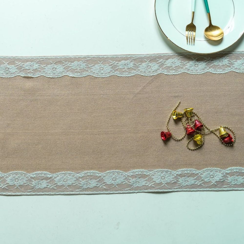 Ornate Blossom Lace Edge Table Runner — material texture close-up