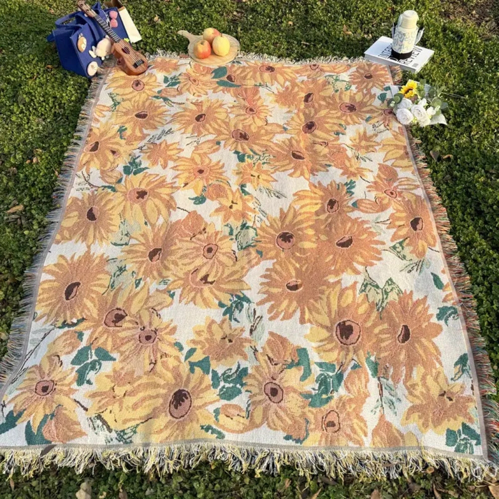 Sun Floral Outdoor Picnic Blanket — product in use