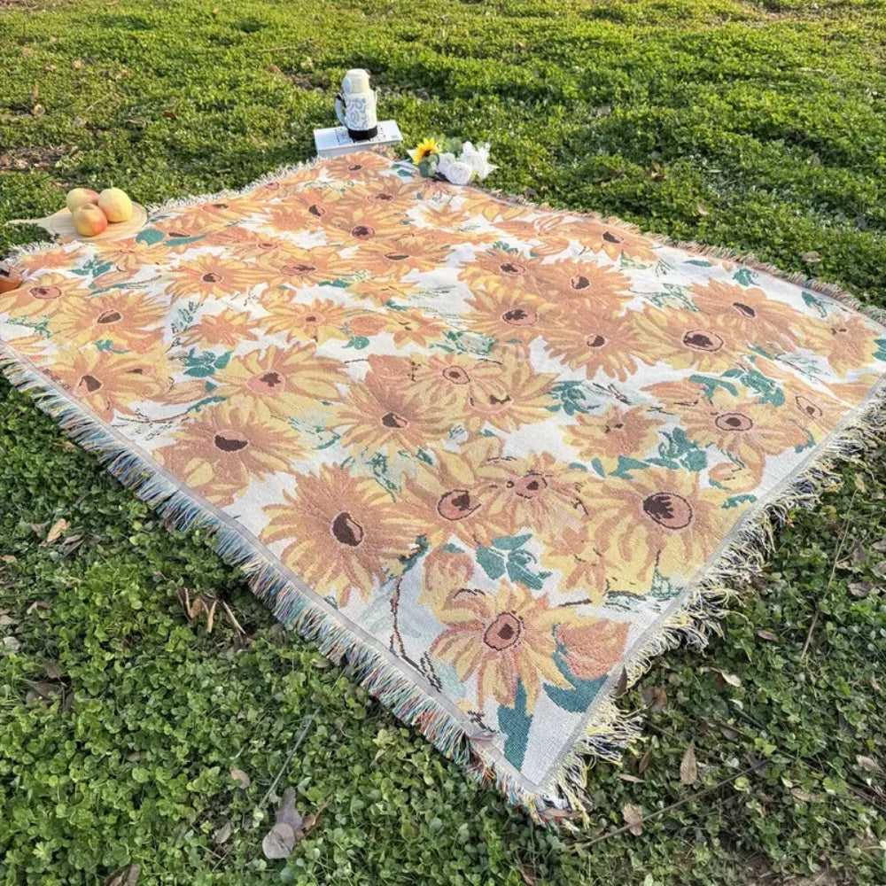 Sun Floral Outdoor Picnic Blanket — alternate angle view