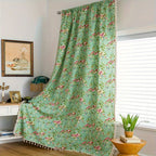Pastoral Green Rose Tassel Curtain — product detail view