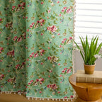 Pastoral Green Rose Tassel Curtain — product close-up