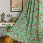 Pastoral Green Rose Tassel Curtain — additional view