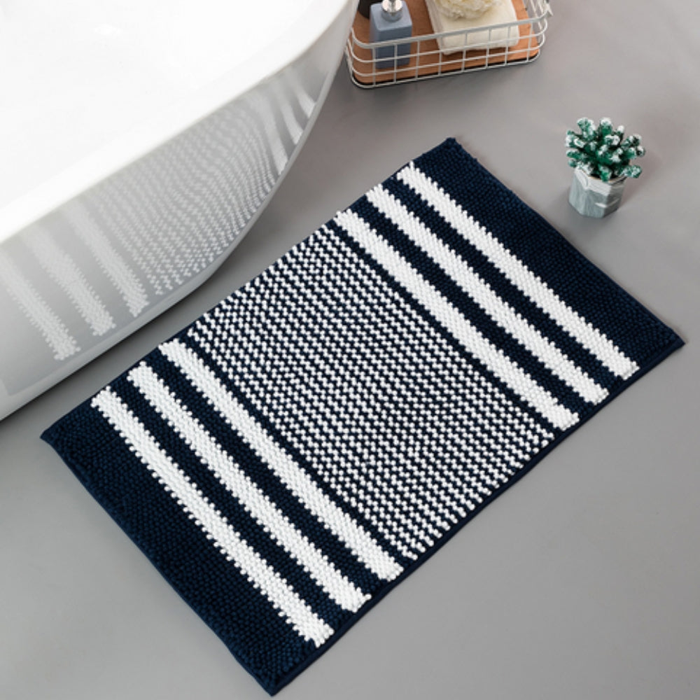 Pebble-Knit Striped Chenille Bath Mat — alternate angle view