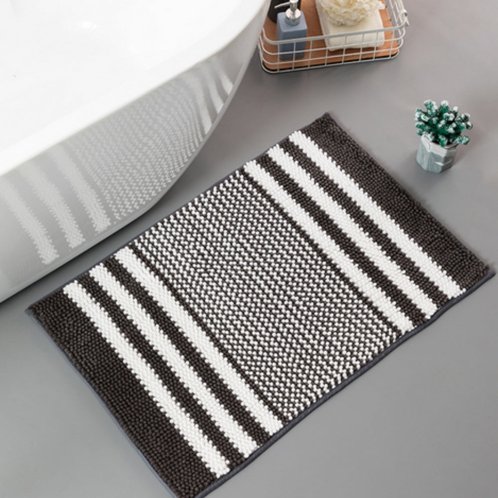 Pebble-Knit Striped Chenille Bath Mat — product feature detail