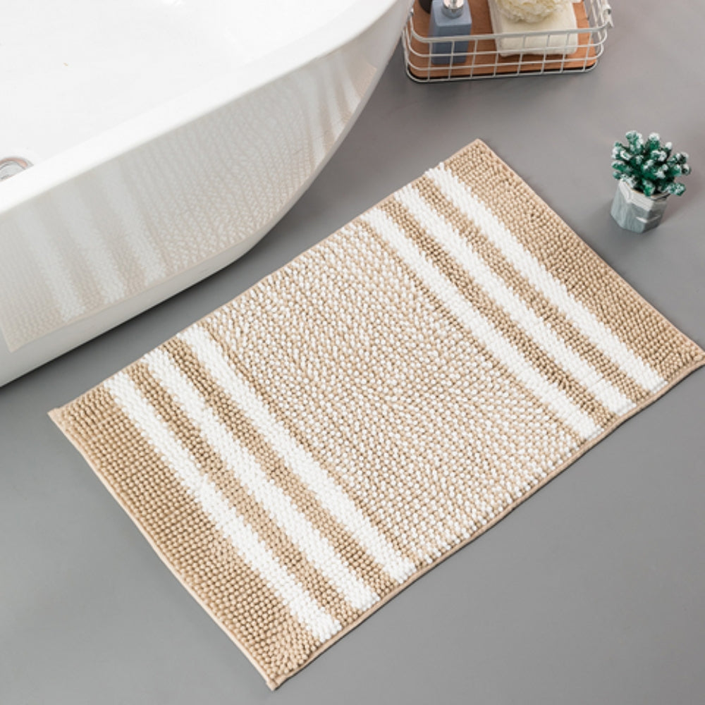 Pebble-Knit Striped Chenille Bath Mat — material texture close-up