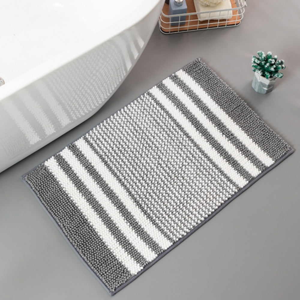 Pebble-Knit Striped Chenille Bath Mat — size and scale reference