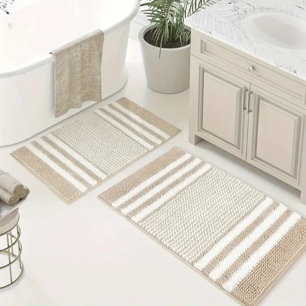 Pebble-Knit Striped Chenille Bath Mat — main product photo