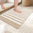 Pebble-Knit Striped Chenille Bath Mat — product detail view