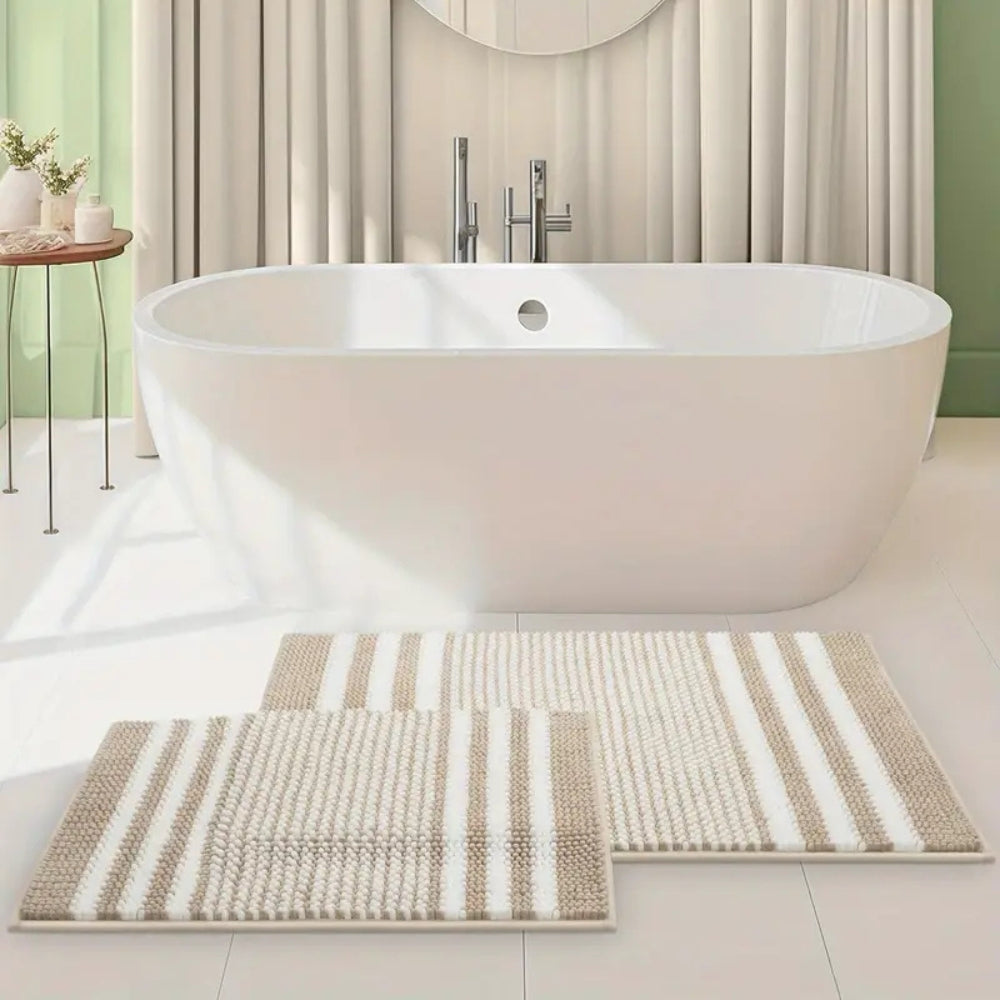 Pebble-Knit Striped Chenille Bath Mat — lifestyle shot