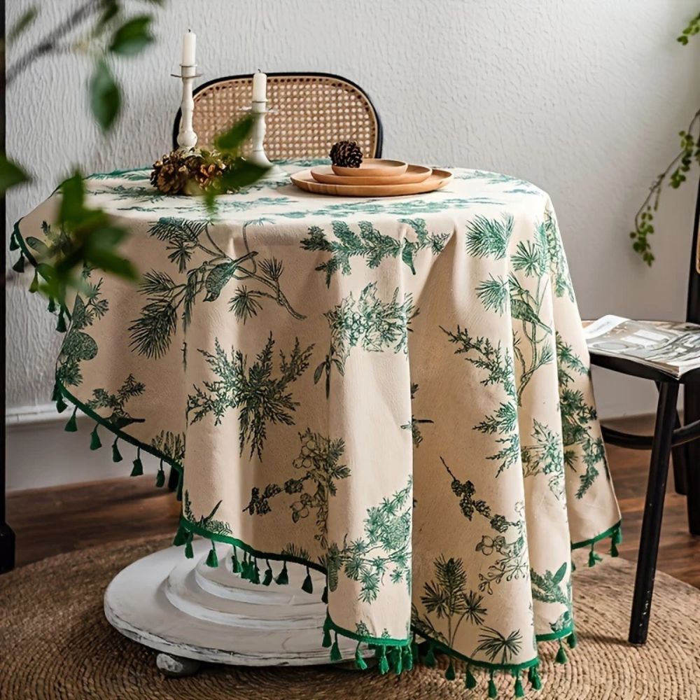 Pine Cone Print Round Tablecloth — product in use